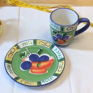 Capri Hand Painted 8” dessert/snack plate, large mug etc